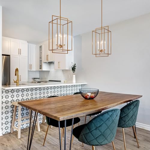 Image of KSANA Modern Gold Chandelier, 4-Light Geometric Pendant Chandeliers Hanging Light Fixture for Dining Room, Living Room, Bedroom, Kitchen Island, Foyer