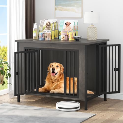EasyCom Dog Crate Furniture for 1 or 2 Dogs, Heavy Duty Single/Double Dog Crates for Small/Medium/Large Dogs, Dog Kennel Furniture Indoor as TV Stand, Large Size 39.96