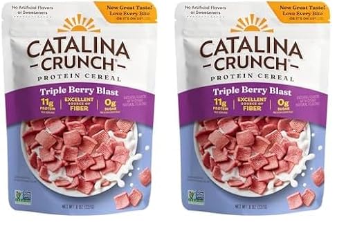 Catalina Crunch Protein Cereal - Sugar Free Breakfast Cereal with 11g of Protein - Gluten Free, Keto Friendly - Triple Berry Blast - 8 oz. Bag (Pack of 2)