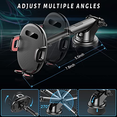 Levapman Cell Phone Holder Car Mount Vent Clip With Extended Arm Retractable Holds All Phones Up To 7”,Suction Cup Windshield Mount Stand, 360° Adjustable Car Phone Holder Car Dashboard Air Vent #TOP1
