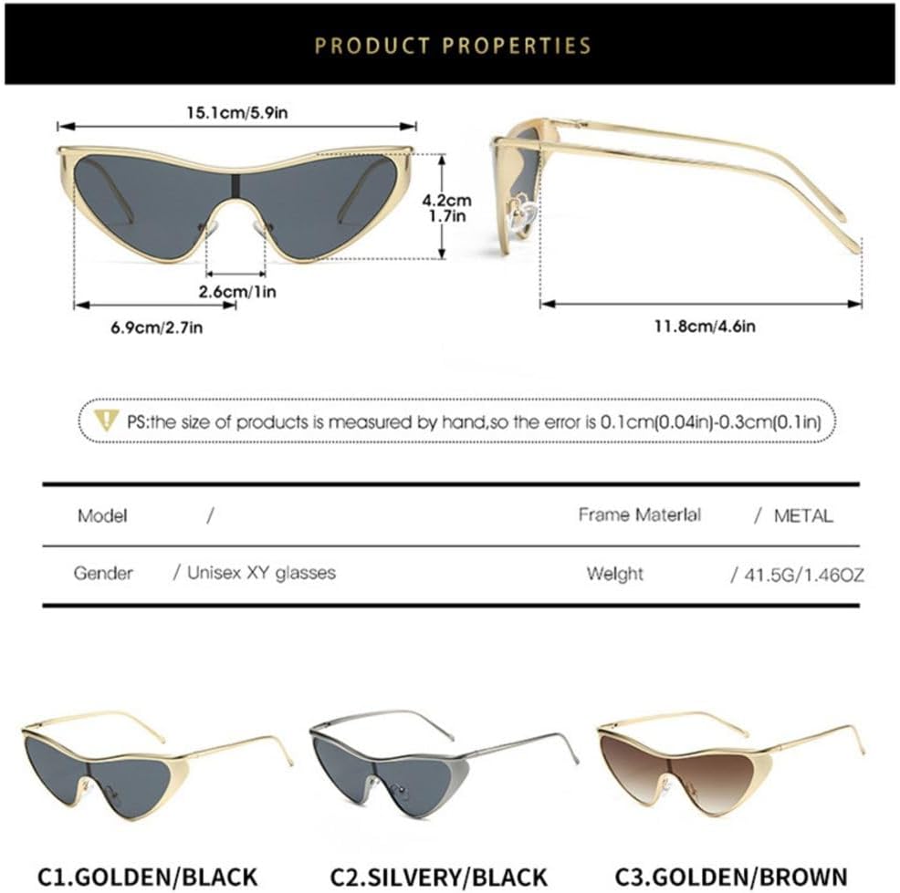 Futuristic Cat Eye Sunglasses for Women Men Retro Metal Frame Wrap Around Glasses Y2K Punk Style Trendy
