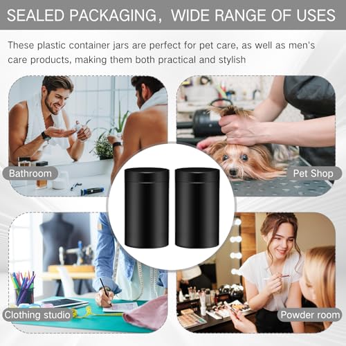 Image of Patelai 4 Pieces Round Wide-mouth Leak Proof Plastic Container Jars with Lids for Travel Storage Makeup Beauty Products Face Creams Oils Salves Ointments DIY Making(12 Ounce,Pure Black)