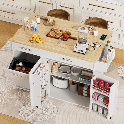 HQZX Rolling Kitchen Island with Trash Can Storage, Portable Kitchen