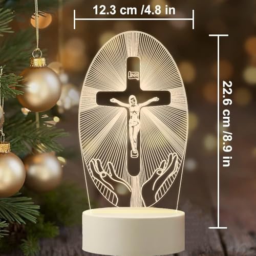 Image of 3D Illusion Lamp Jesus Cross Night Night,USB Power Warm Colors Bedside Lamp for Home Room Holiday Decor