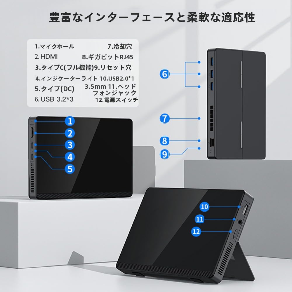 タッチスクリーン ミニPC 7インチ 小型なのに高性能！無段階に角度調整可能、7インチタッチ