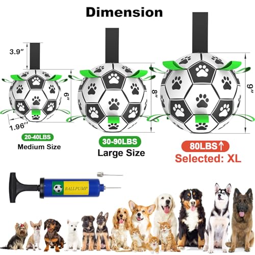 Image of Amasiver Dog Soccer Ball Toys, 9'' World Cup Dog Soccer Ball with Straps, Dogs Birthday Gifts, Water Toy, Herding Ball, Durable Balls for Large XLarge Pet, Outdoor Dog Toy (9 Inch-XLarge)