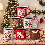 Suttmin Christmas Gingerbread Man Mugs Set of 6 Winter Hot Cocoa Mug Gifts | 10oz Christmas Ceramic Mugs with Handle Winter Holiday Gingerbread Cookie Coffee Cups for Xmas Party Tiered Tray Decor Gift