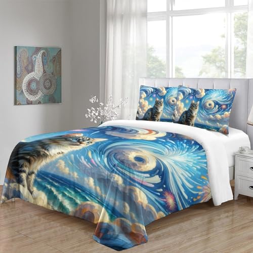 Housse de couette chat 3D 200x200 parure lit double ado - 5