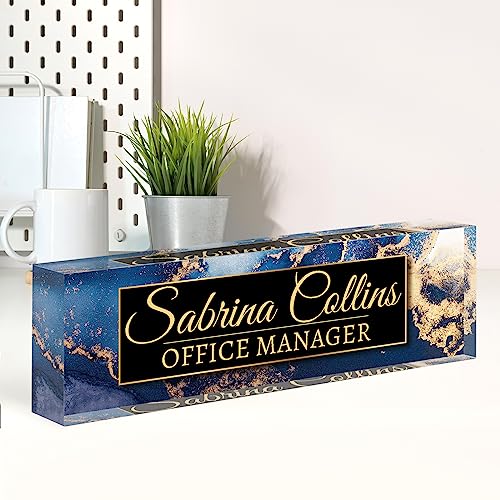 Image of Name Plate for Desk, Desk Name Plate Personalized, Office Decor for Women Men, Acrylic Desktop Accessories, Office Appreciation Gifts for Boss Social Workers Nurse Teacher Employee (Blue Coast B)
