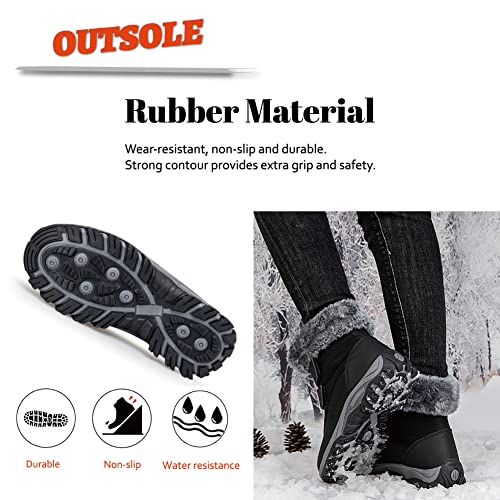 Fadezar Waterproof Walking Ankle Boots Womens Winter Warm Fur Lined Snow Boot Anti-Slip Hiking Outdoor Shoes Black-N 7 UK (Label Size 41) - Image 3