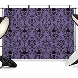 Purple Skull Halloween Backdrop 10x8ft Elegant Floral Horror Photography Backdrop Fabric Photoshoot Background Tapestry Banner for Birthday Baby Shower Decoration Party Video Photo Studio Props