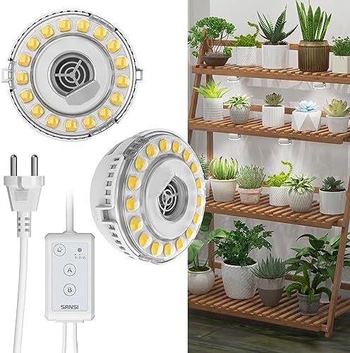 SANSI Pflanzenlampe LED Vollspektrum, 10W 2-Kopf Klebende Grow Lampe | 100W Äquivalent, 4/8/12 Stunden Timer, Hängende Pflanzenlicht für Zimmerpflanzenregal, Gewächshaus, Hydrokult