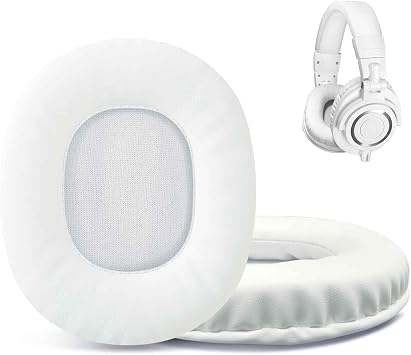 Replacement Earpads for ATH M50X M50XBT M50XSTS M50RD M40X M30X M20X M20XBT MSR7 SX1 Monitor Headphones, Ear Pads Cushions with with Softer Protein Leather, High-Density Foam White
