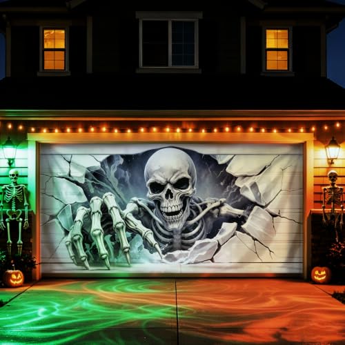 Halloween Garage Door Cover, 6×13 FT Skeleton Halloween Decoration Outdoor - image 3