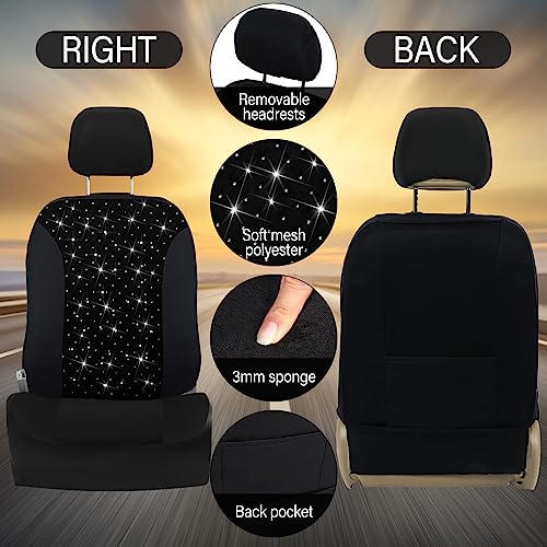 Bling Car Seat Cover Full Set Velvet Seat Cover Women Breathable Full Set Vehicle Seat Protector Black Mesh Auto Seat Cover Universal Fit For Most Of Sedan Suv Truck Minivan Airbag Compatible (Silver) #TOP4