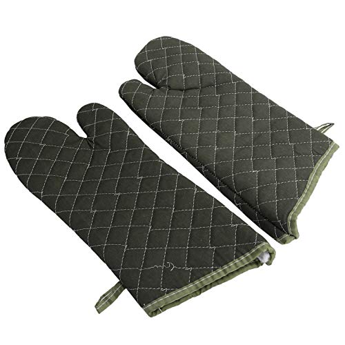 Qukaim Guantes de horno de algodón verde, gruesos, resistentes al calor, para horno eléctrico, accesorio de cocina, 15 pulgadas de largo, diseño antideslizante, ideal para hornear y cocinar