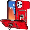 Funda para Redmi 12, funda para Redmi Note 12R/Poco M6 Pro con cubierta de cámara deslizante, anillo giratorio de 360° integrado con soporte, funda magnética a prueba de golpes para Xiaomi Redmi 12 Rojo 2