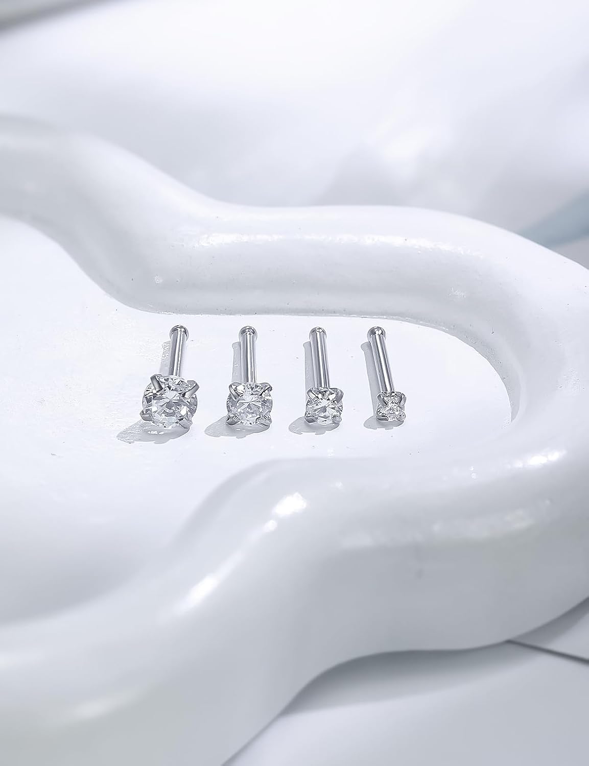24G 22G 20G 18G Nose Rings Studs for Women Stainless Surgical Steel Corkscrew Straight L Shaped Nose Rings Stud CZ Nostril Piercing Jewelry for Women Men 1.5MM 2MM 2.5MM 3MM CZ Silver