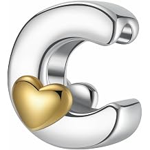 AZ Alphabet Charm Letter Beads 925 Sterling Silver with Heart-shaped 5A Cubic Zircon Stones fits Pandora European Bracelets Necklace Jewelry Gift for Women