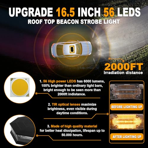 image for ASPL 16.5 Inch Roof Top Beacon Emergency Strobe Light 56 LED Magnetic 