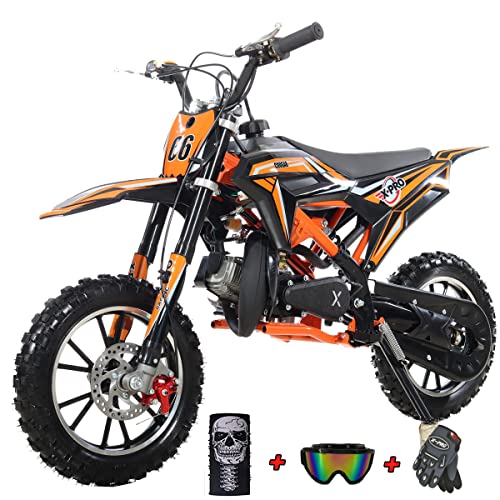 X-PRO 50cc Dirt Bike Gas Dirt Bike Pit Bikes Dirt Pitbike with Gloves, Goggle and Face Mask (Orange/Black)