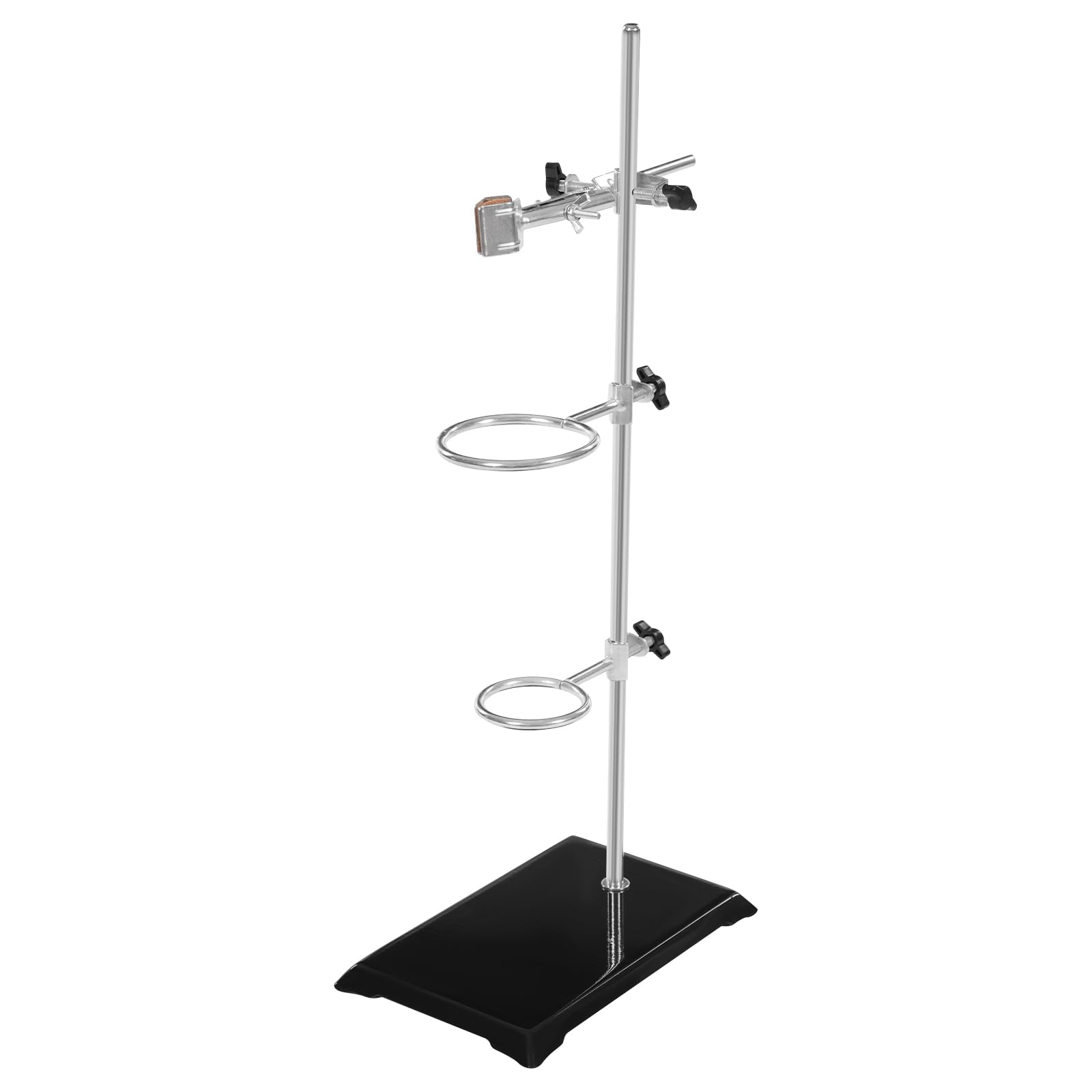 Supporto per laboratorio, 13 x 21 cm, lunghezza asta 50 cm, con morsetto regolabile in altezza, per esperimenti chimici e fisici