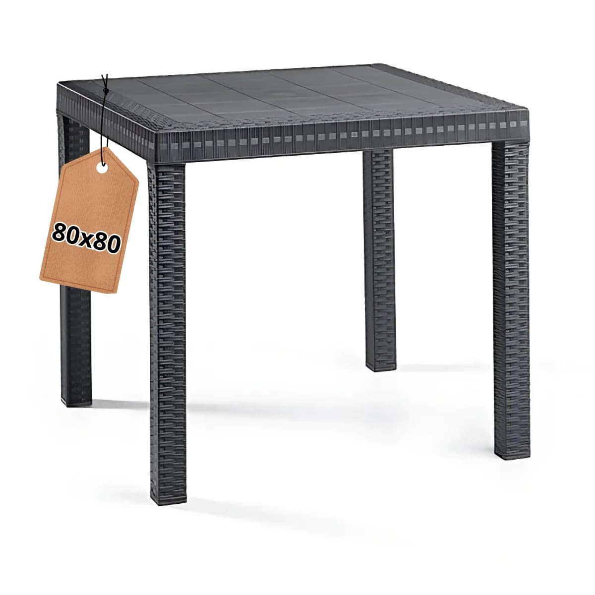 Tomaino - Mesa de jardín de plástico cuadrada para exterior con efecto ratán, 4 plazas, comedor, bar, balcón (negro)