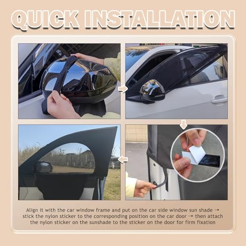 4PCS Zipper Car Window Shades for Side Window,Blackout & Mesh Car Windows Screens for Camping & Privacy,Breathable Front/Rear Cars Windows Covers with Nylon Stickers by Purthog - Used condition - Image 5
