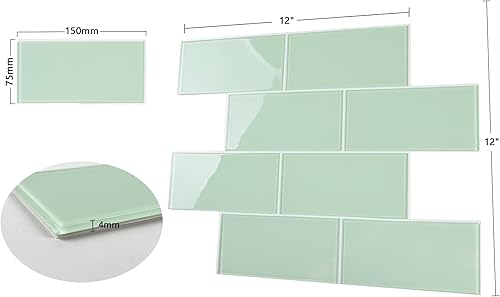 Miniatura 7 de CASAPALACE Azulejos de cristal para despegar y pegar, loseta en muro de vidrio verde para pared de cocina y baño (5 hojas, 5 pies cuadrados)