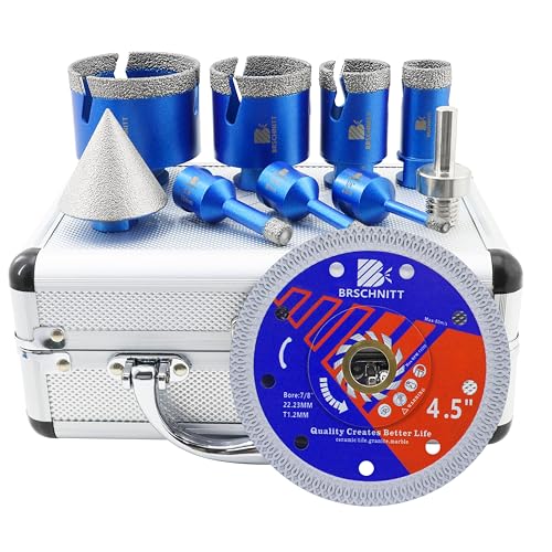 Image of Diamond Core Drill Bit Set - BRSCHNITT Tile Hole Saw Kit 1 /4 inch 5 /16 inch 3 /8 inch 1 inch 1-3 /8 inch2 inch 2-1 /2 inch & 2 inch Chamfer Bit for Porcelain Tile Ceramic Marble Granite Diamond Blade