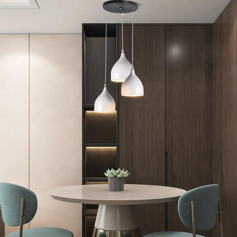 Image of GreyWings Triple Dome White Aluminium Hanging Pendant Light for Ceiling, Drop, Modern & Antique Decor, (Bulb is not Included), Cluster Set