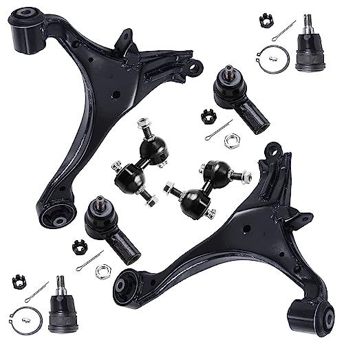 Image of Detroit Axle - Front 8pc Suspension Kit for Acura 01-05 EL Honda Civic, 2 Lower Control Arms 2 Lower Ball Joints 2 Outer Tie Rods 2 Sway Bars 2001 2002 2003 2004 2005 Replacement