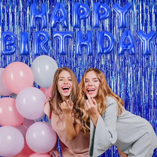 Image of 2 Pack Fringe Curtains Backdrops, Foil Fringe Curtains, Door Streamers for Birthday Wedding Bridal Shower Holiday Graduation Party Decorations, Photo Booth Backdrops, Blue