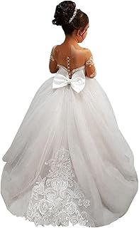 White Ivory Lace Long Sleeve Flower Girl Dresses Princess Gown Pageant Dress GZY202 - Buy now