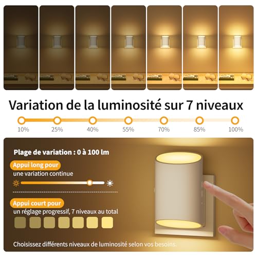 Miniatura 4 de Luz Nocturna Infantil, 2 Piezas Luz Bebe Nocturna Con Sensor De Movimiento Y Sensor De Luz, Luz Blanca Cálida De 3000 K, Regulable 1-100 Lm, Adecuada Para Habitación De Niños, Pasillo, Escalera
