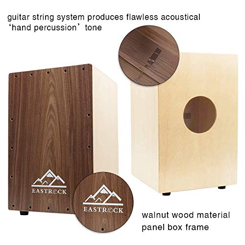 EASTROCK Walnut Wood Cajon Drum Box (12×11.7×18 in) with Internal Guitar Strings – Full-Size Wooden Percussion for Beginners & Professionals with Bag