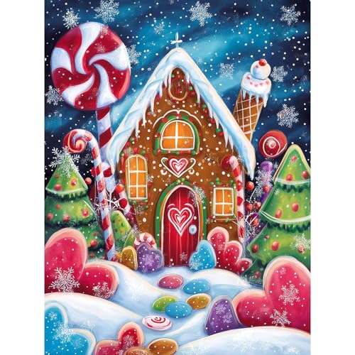 DIYDECORFUN Diamond Art Kits for Adults 5D Winter Candy House Diamond Painting Kits for Beginner DIY Full Round Drill Diamond Dot Gem Art Painting for Decor Holiday Gift 12x16 Inch