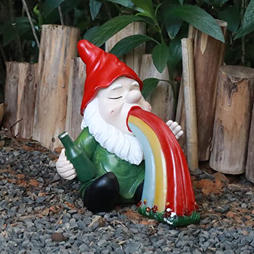 Hunthawk Solar Garden Gnome Statue, Gnome Is Spitting Rainbow In Your Garden, Funny Statue For Outdoor Decor, Unique Figurine For Patio Yard Art, Gift For Housewarming Birthday Christmas #TOP4