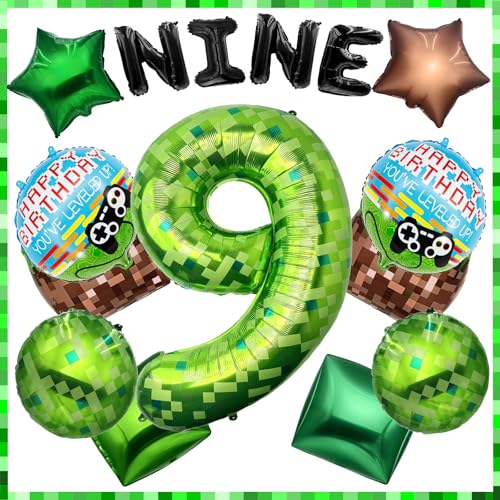 40 Inch Green Pixel Miner Number 9 Balloon Set