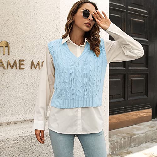 Women's Stripe Sweater Vest Classic V Neck Cable Knit Vest Sleeveless Pullover Ribbed Tank Tops2