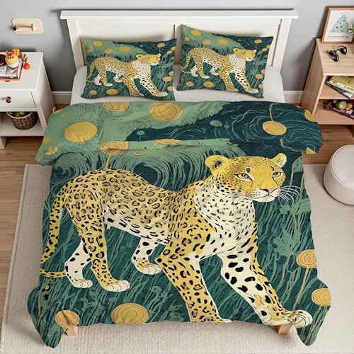 Parure de lit léopard 240x260 cm avec housse de couette et taies