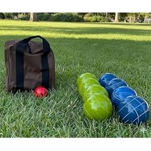 قائمة BuyBocceBalls - صنع في الولايات المتحدة الأمريكية، مجموعة Bocce للبطولات الرسمية عالية الجودة - حقيبة نايلون من الكرات باللونين الأزرق والأخضر الليموني مقاس 107 مم؛ كرات الحجم التنظيمي 920 جرام 2 رطل. 1 أونصة..
