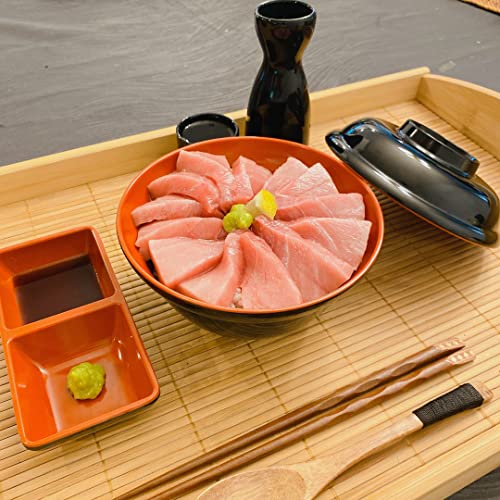 Japanbargain 3424+2397, Soup Bowls With Lid And Spoon Set For Miso Soup Rice Poke Donburi Noodle Pasta Cereal, Black And Red Color, 6 Set #TOP2