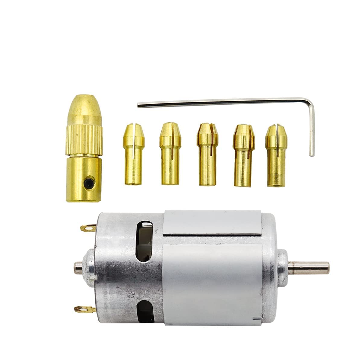 RASHRI Combo of 12 volts 555 DC Motor 12000rpm High Speed with Hand Drill Chuck set for DIY Projects Electric Drill Bits For Drilling Application (3.17 millimeters) - Multi, Metal-image-34