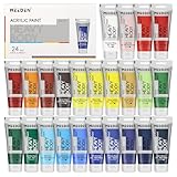 MEEDEN Heavy Body Acrylic Paint - Basic Satin Finish 24 x 60ml (2 oz) Color Paint Set for Adults - Rich Pigment Art Craft Paints for Canvas Clay Wood