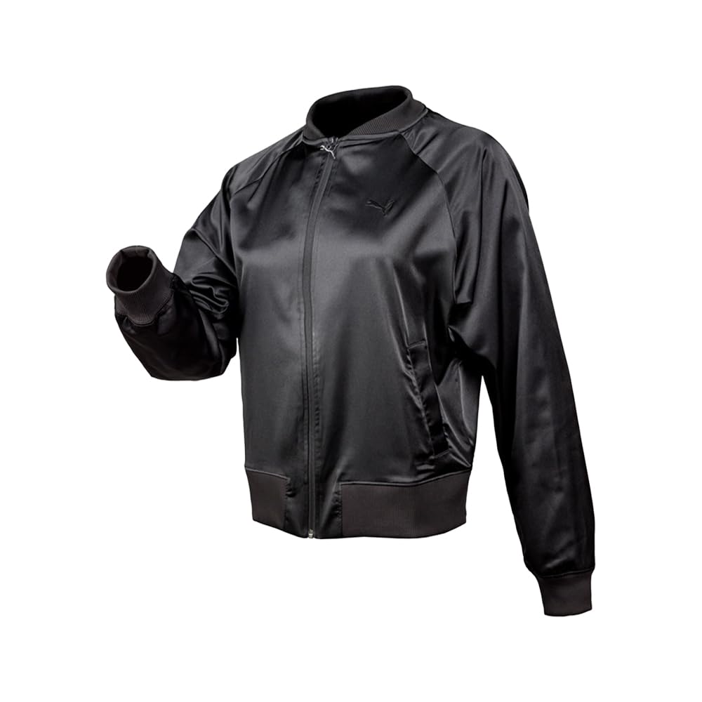 Womens Elevated Essentials Satin Bomber Jacket Athletic Outerwear Casual - Black