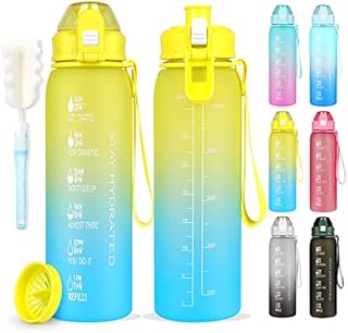 AOHAN Water Bottle 1l, Sports Water Bottle with Time Markings, BPA Free Drinks Bottle, Leakproof Motivational Water Bottle with Filter and Brush Perfect for Gym,Running,School,Cycling