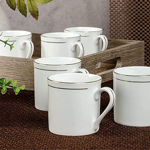 Image of SONAKI Bone China Tea Cups /Coffee Mugs with Real Gold Line (White) -140 ml -Set of 6 Mugs (SMI-S-H001-GL)