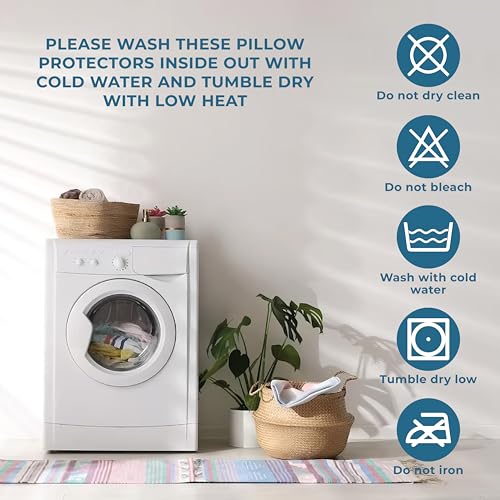 Erinola EO-002Q Extra Thick Quilted Pillow Protectors With Zipper Queen Size 20X30 Inches Set Of 2 Soft Feather Proof Pillow Covers White Breathable Encasement thumb #6