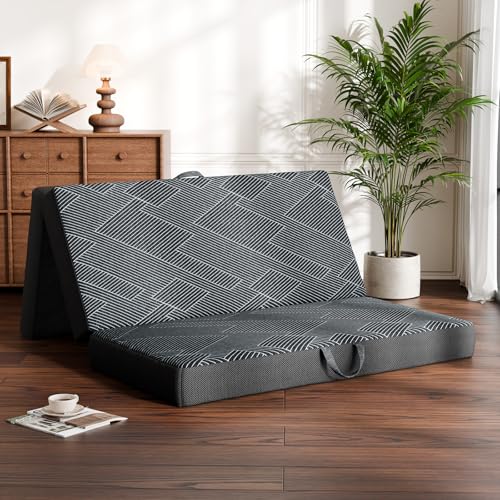 Tri Folding Mattress Queen Size - Foldable Mattress Trifold Memory Foam Mat with Washable Cover, Handle & Non-Slip Bottom Portable Foldable Floor Sofa Bed for Travel Camping Guest - 5 Inch, 78'x58'x5'